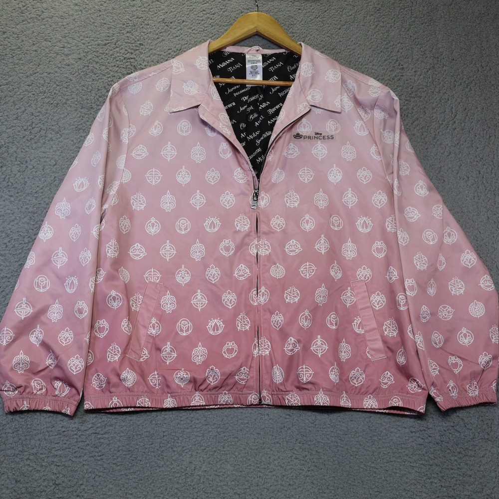 Disney Princess Pink Ombre Windbreaker Jacket Full Zip Icon Print Womens XL New‎